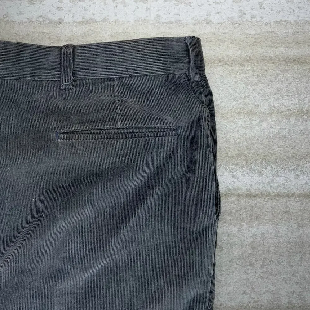 Vintage 90s Farah Corduroy Pants 42x30 Baggy Wide Leg Fit Dark Grey Flat Front